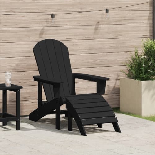 Adirondackstol med fotstöd Svart HDPE