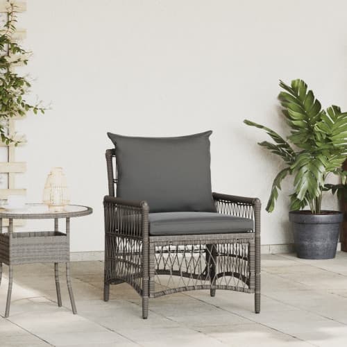 Trädgårdsstol med Kuddar Grå Poly Rattan