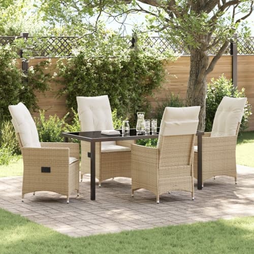 5 Delad Trädgårdsdining Set Med Kuddar Beige Poly Rottning