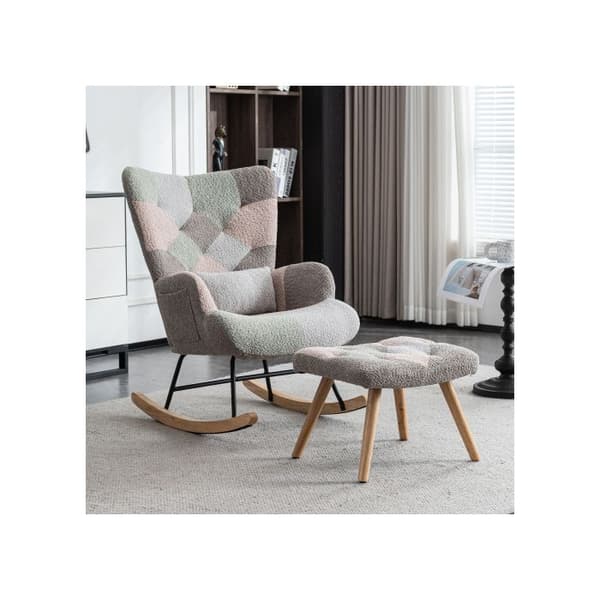 Bekväm och färgglad gungstol, höjd 93 cm, sitsbredd 43 cm - inkluderar 1 fotpall (49*38*37 cm)