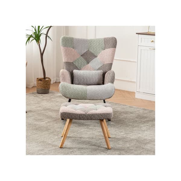 Bekväm och färgglad gungstol, höjd 93 cm, sitsbredd 43 cm - inkluderar 1 fotpall (49*38*37 cm)