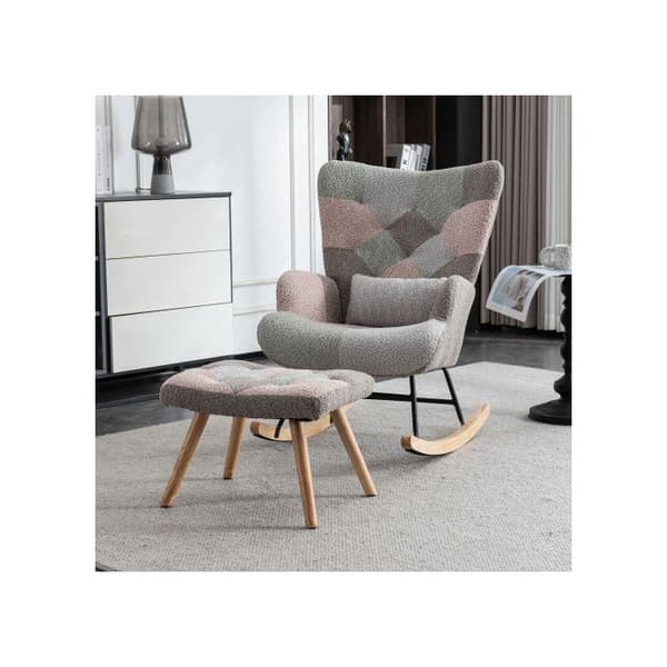Bekväm och färgglad gungstol, höjd 93 cm, sitsbredd 43 cm - inkluderar 1 fotpall (49*38*37 cm)