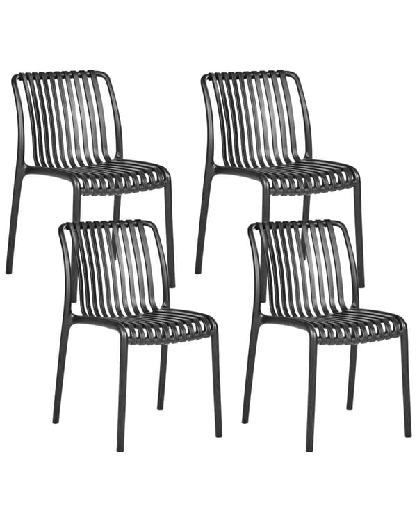 Sett med 4 Spisestoler Svart Plast Innendørs Utendørs Stabelbar Hage uten Armlener Minimalistisk Stil