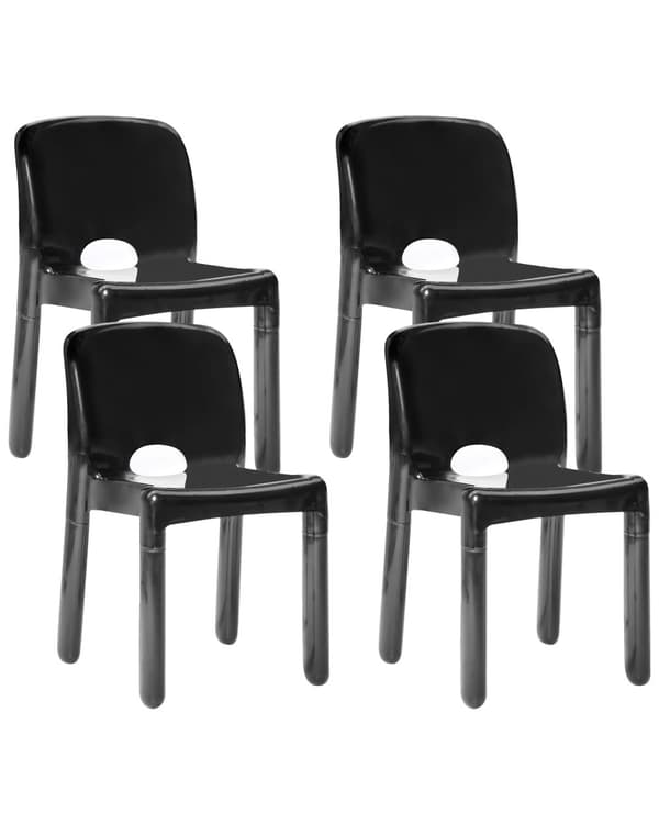 Sett med 4 Spisestoler Svart Plast Innendørs Utendørs Stabelbar Hage uten Armlener Minimalistisk Stil