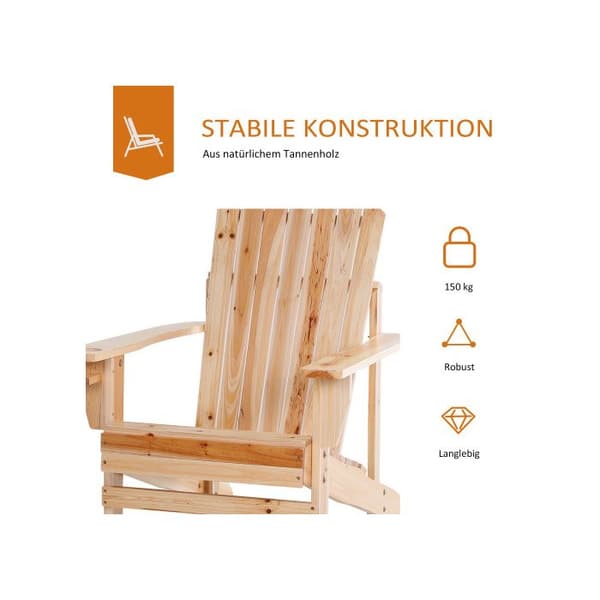 Trädgårdsstol med mugghållare, massivt trä, solstol för balkong och terrass, 72,5 x 97 x 93 cm, naturlig färg