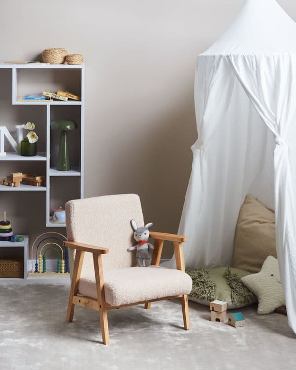 Barnestol Lysebeige Boucle-trekk med Treben Lenestol for Barn Barnerom