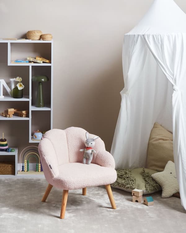 Barnestol Pastellrosa Boucle-trekk med Treben Lenestol for Barn Barnerom