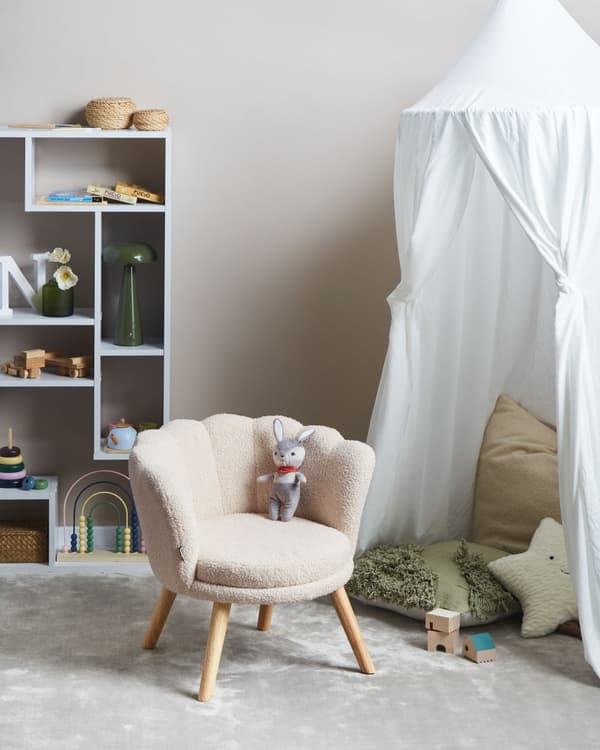 Barnestol Lys Beige Boucle Polstring Treben Lenestol for Barn Barnerom