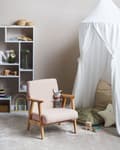 Miniatyrbilde 2 av 10: Barnestol Pastellrosa Boucle-trekk med Treben Lenestol for Barn Barnerom