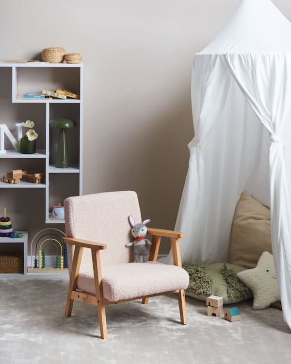 Barnestol Pastellrosa Boucle-trekk med Treben Lenestol for Barn Barnerom