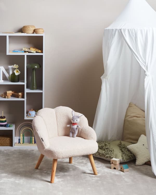 Barnestol Lysebeige Boucle-trekk med Treben Lenestol for Barn Barnerom