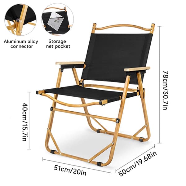 Campingstol, aluminiumlegeringsram, förvaringsnätficka, lättviktsdesign,svart