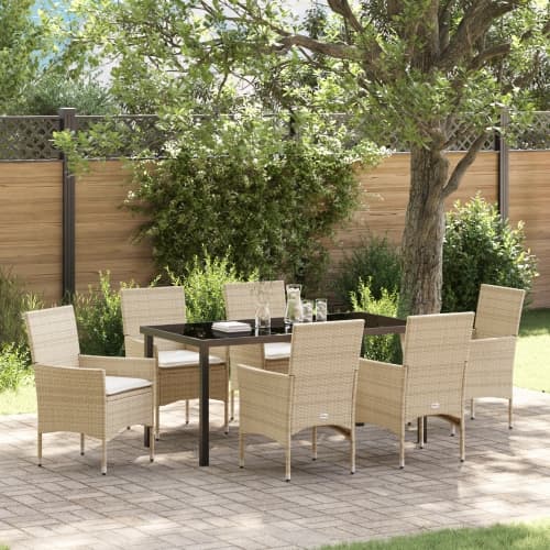 7-delad trädgårdsmöbel med kuddar Beige Poly Rattan