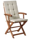 Miniatyrbilde 4 av 11: Sett med 2 Hagespisestoler i Lyst Tre med Taupe Puter Akasietre Ramme Sammenleggbar Rustikk Design