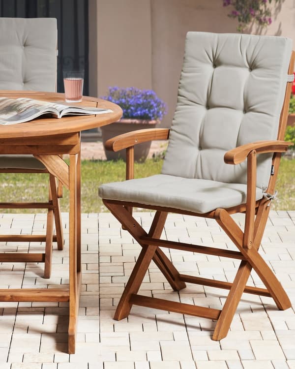 Sett med 2 Hagespisestoler i Lyst Tre med Taupe Puter Akasietre Ramme Sammenleggbar Rustikk Design