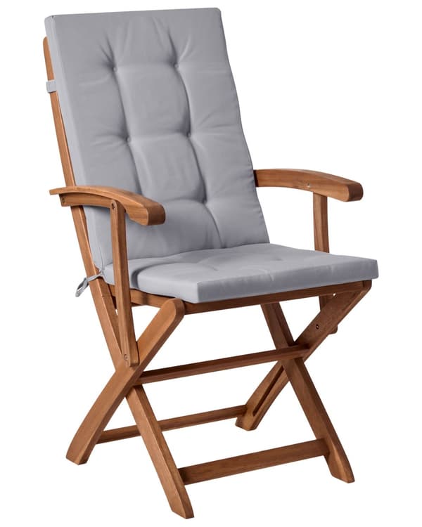 Sett med 2 Hagespisestoler i Lyst Tre med Lysegrå Puter Akasietre Ramme Sammenleggbar Rustikk Design