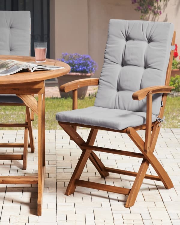 Sett med 2 Hagespisestoler i Lyst Tre med Lysegrå Puter Akasietre Ramme Sammenleggbar Rustikk Design