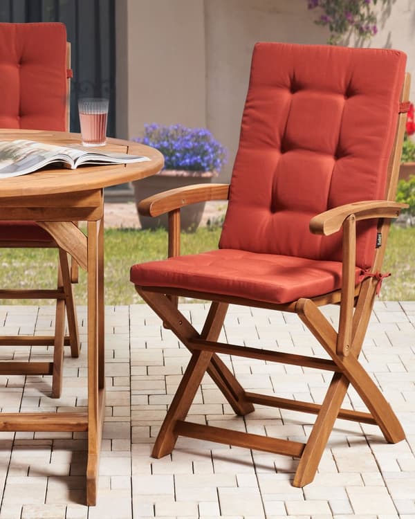Sett med 2 Hagespisestoler i Lyst Tre med Røde Puter Akasietre Ramme Sammenleggbar Rustikk Design