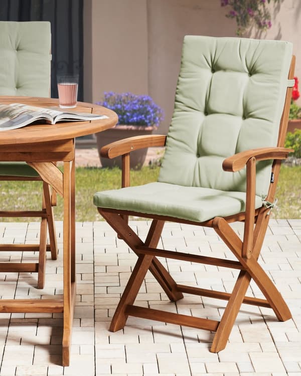Sett med 2 Hagespisestoler i Lyst Tre med Lysegrønn Puter Akasietre Ramme Sammenleggbar Rustikk Design