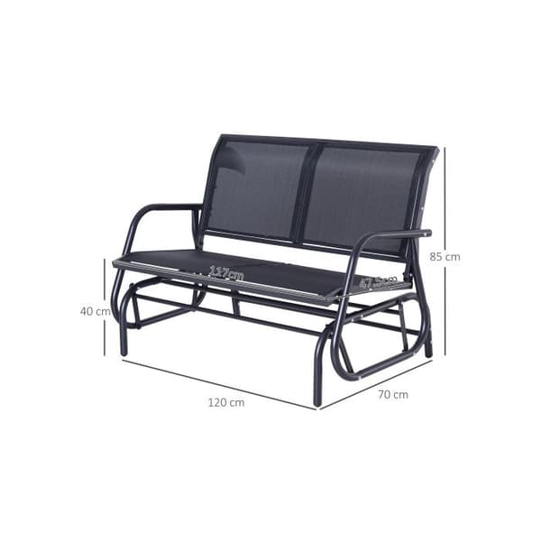 Outsunny Gungstol för 2 personer Trädgårdssoffa Gungbänk Metall Utomhusmöbler Svart 120 x 70 x 88 cm