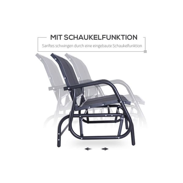 Outsunny Gungstol för 2 personer Trädgårdssoffa Gungbänk Metall Utomhusmöbler Svart 120 x 70 x 88 cm