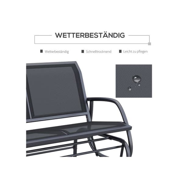 Outsunny Gungstol för 2 personer Trädgårdssoffa Gungbänk Metall Utomhusmöbler Svart 120 x 70 x 88 cm