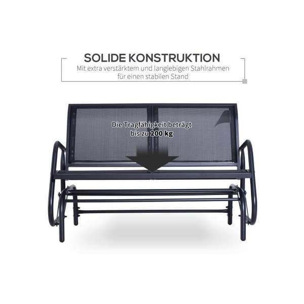 Outsunny Gungstol för 2 personer Trädgårdssoffa Gungbänk Metall Utomhusmöbler Svart 120 x 70 x 88 cm