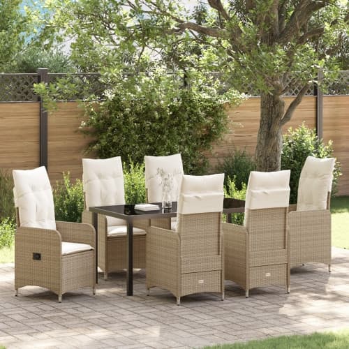 2 Delar Trädgård Matbord Set med Kuddar Beige Poly Rattan