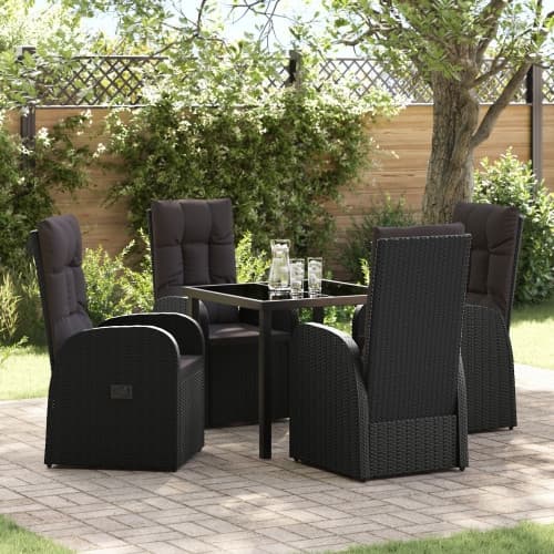 5 Delars Trädgårdsdining Set med Kuddar - Svart Poly Rattan