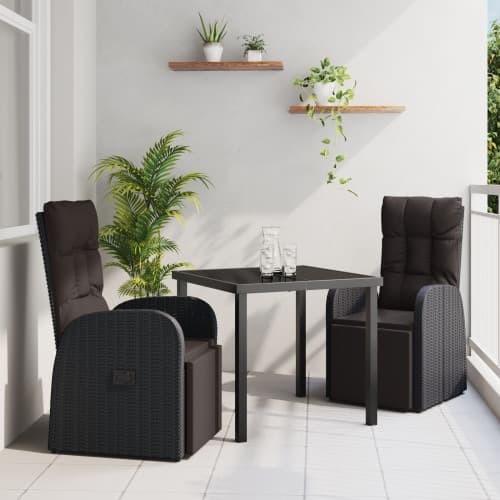 3 Delars Trädgårds Matset med Kuddar Svart Poly Rattan
