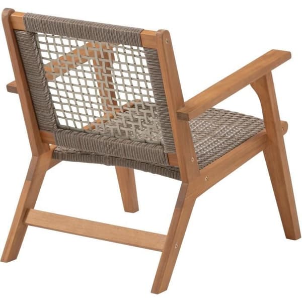 Låg akaciastol för trädgård i FSC trä och flätad plast - BORA - l60xP76xH73 cm