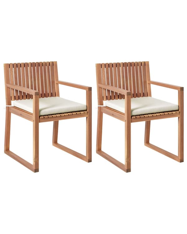 Sett med 2 Hagespisestoler med Puter Lysebeige Sertifisert Akasietre Polyester Rustikk Stil