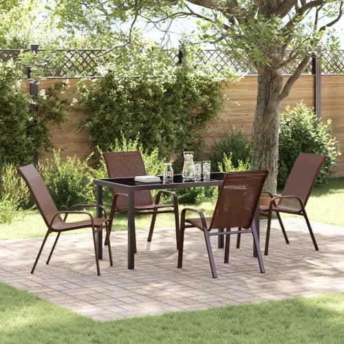 5 Piece Garden Dining Set Brun Textilene och Stål