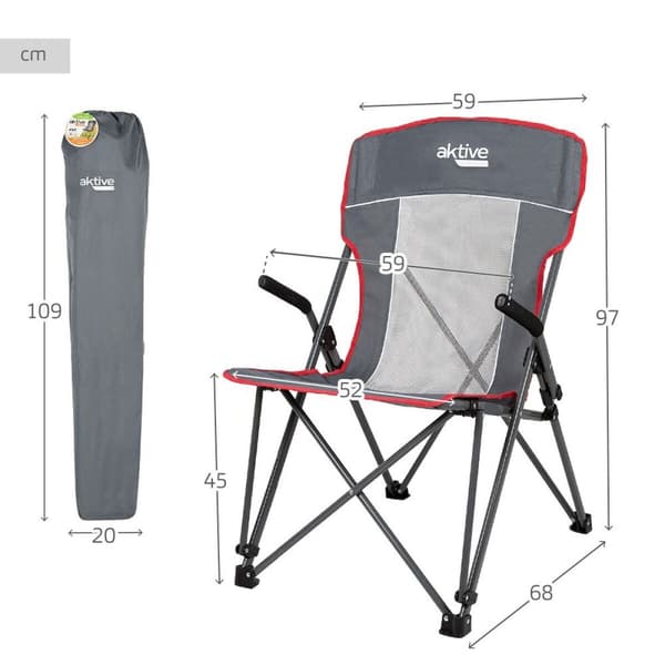 Sammenklappelig campingstol Aktive Grå 59 x 97 x 68 cm (2 enheder)