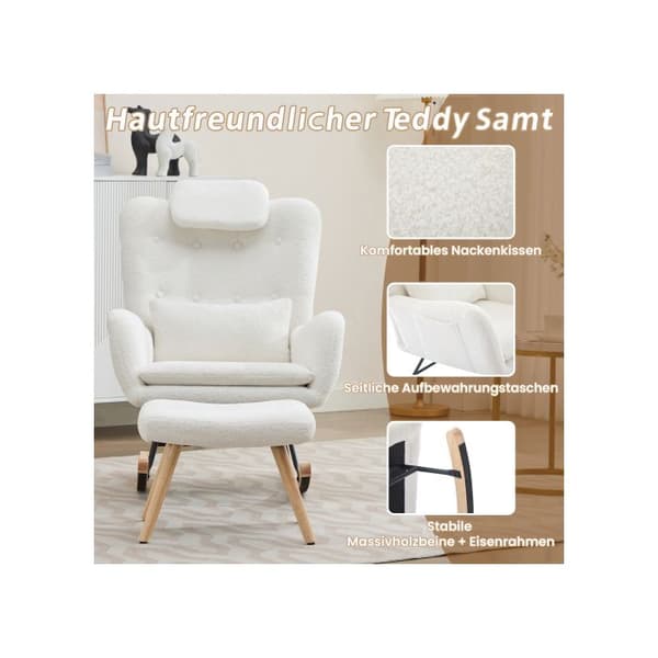 Gungstol med pall, loungestol, loungestol med armlener, teddy bear fløyel stoff