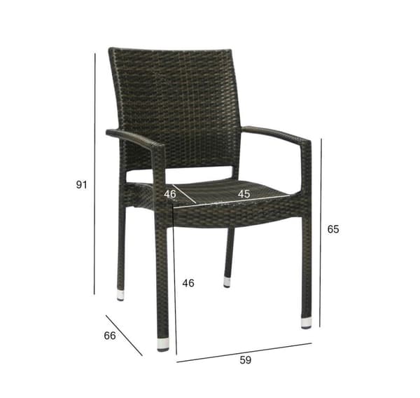 Stol WICKER-3 med armlener, mørkebrun