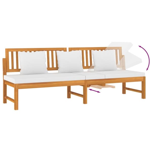 Dagbädd med gräddvita dynor 200x60x75 cm massivt akaciaträ