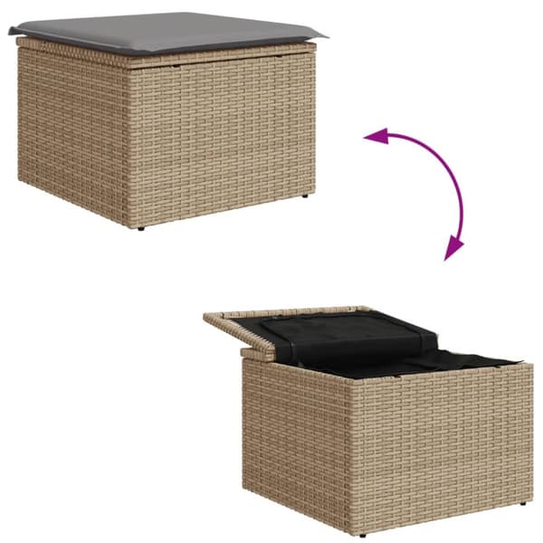 haveskammel med hynde 55x55x37 cm polyrattan beige