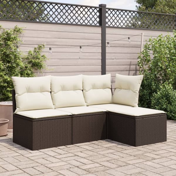 haveskammel med hynde 55x55x37 cm polyrattan brun