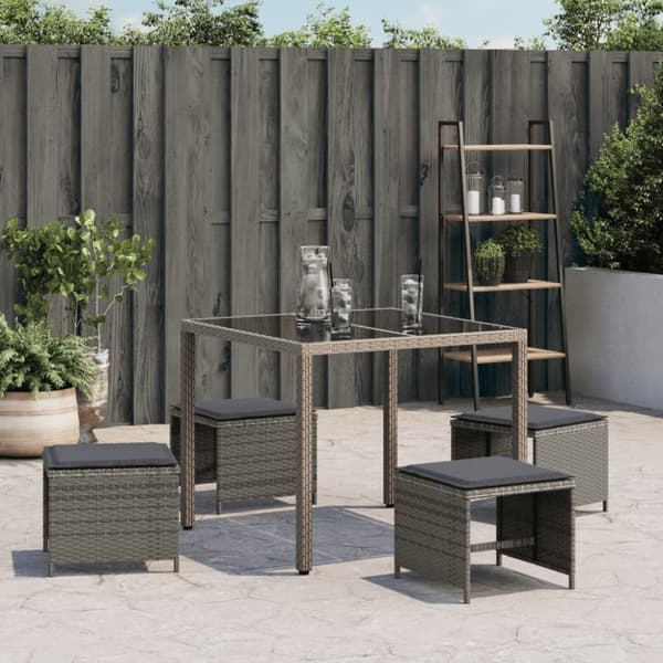 haveskamler 4 stk. med hynder 41x41x36 cm polyrattan grå
