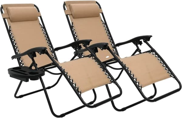 Nollgravitationsstol, hopfällbar design, justerbara liggande positioner, Svart 2 st Beige 2pcs