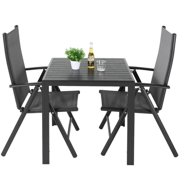 Aluminium udendørs havemøbelsæt, justerbare højryggede stole, 75x75x72 cm bord,Alle sorte