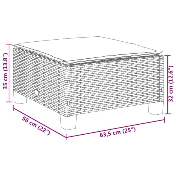 haveskammel med hynde 63,5x56x32 cm polyrattan sort