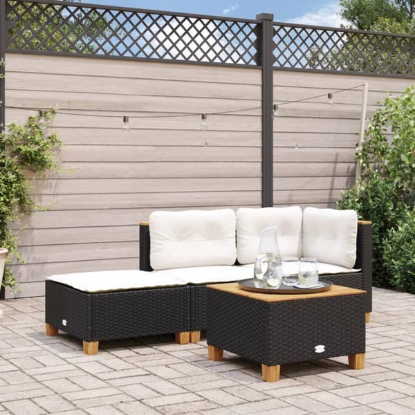 haveskammel med hynde 63,5x56x32 cm polyrattan sort