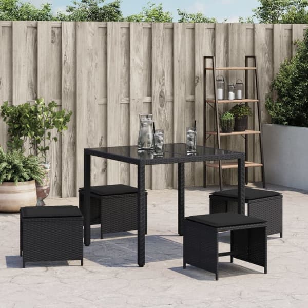 haveskammel med hynder 4 stk. 40x40x35 cm polyrattan sort