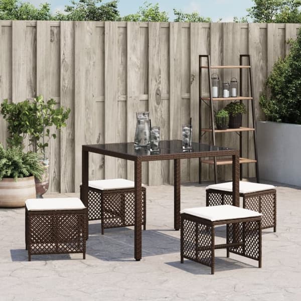 haveskamler 4 stk. med hynder 41x41x36 cm polyrattan brun