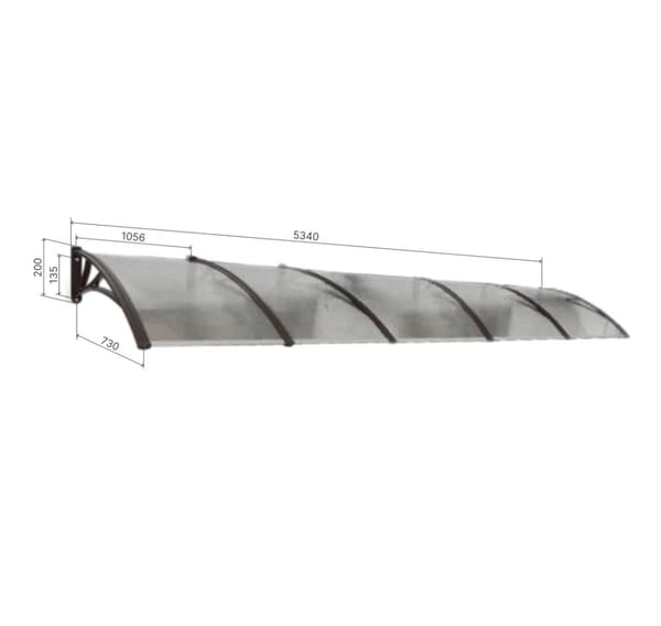 Baldakin over lågen, sort, med transparent polycarbonat, bredde 5340 mm, Conos