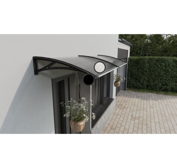 Baldakin över dörr, svart, med transparent polykarbonat, bredd 2172 mm, Conos
