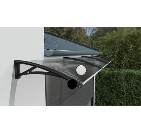 Katos oven päällä, musta, läpinäkyvä polykarbonaatti, leveys 4284 mm, Conos
