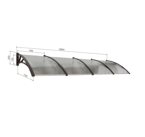 Katos oven päällä, musta, läpinäkyvä polykarbonaatti, leveys 2884 mm, Conos